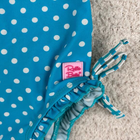 Ruffle Butts Girls Rash Guard 12-18M Blue Long Sleeve Polka Dot One Piece Swim - Picture 5 of 8